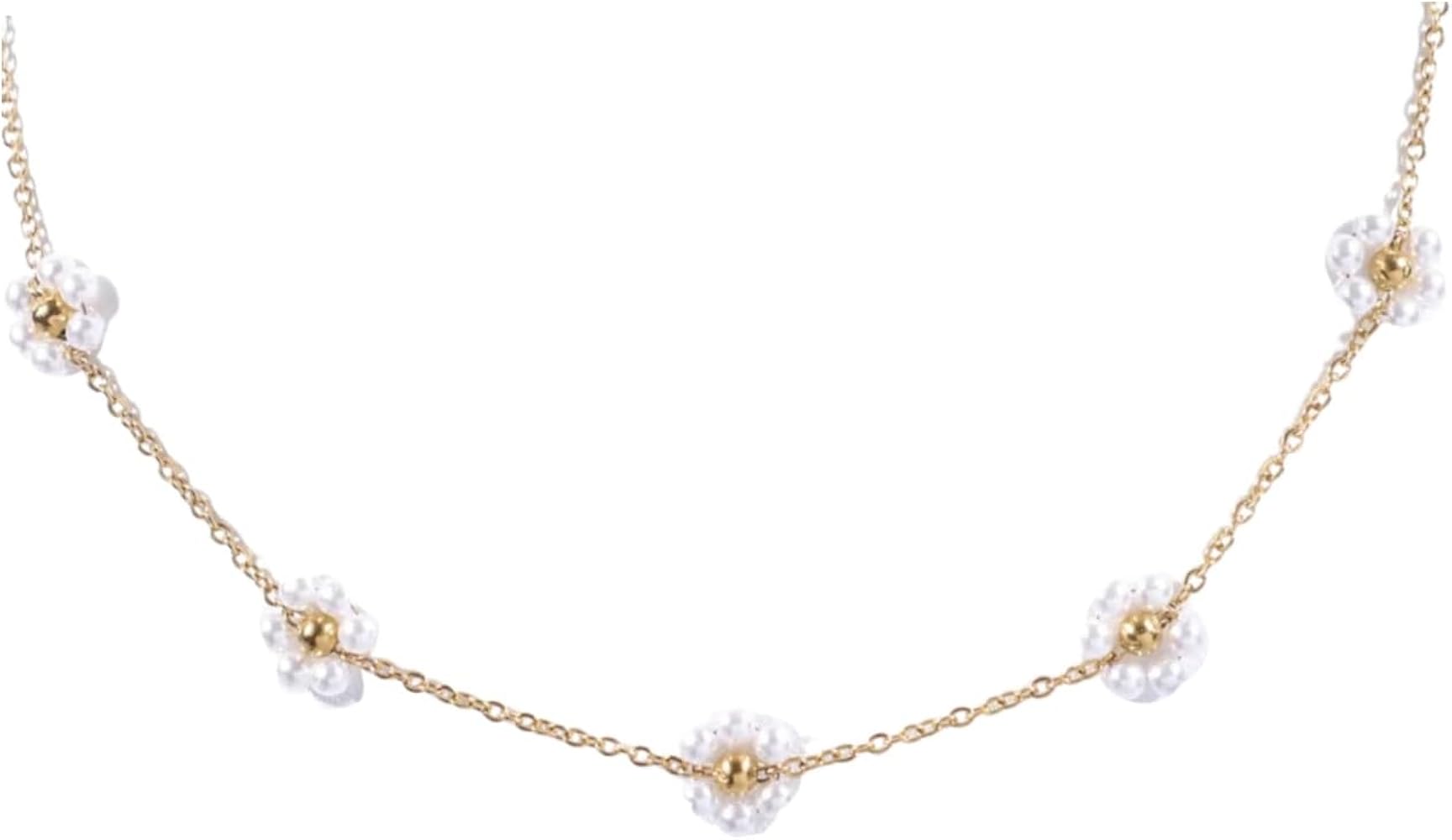 Amazon.com: Daisy Necklace Dainty Pearl Choker Necklace for Women